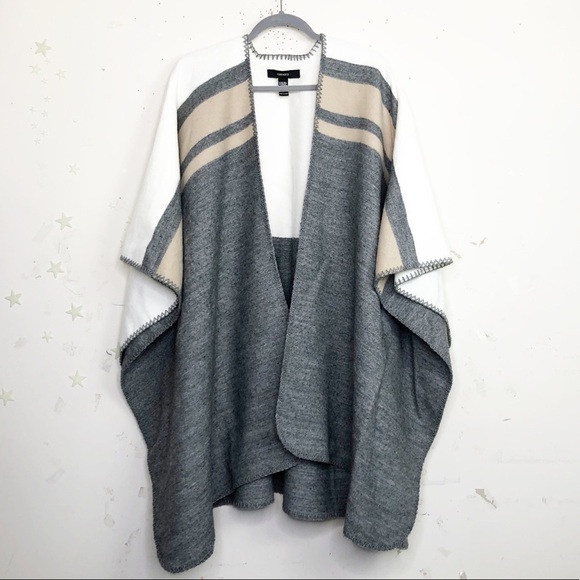 FOREVER 21 color block poncho gray and white tan blanket shawl - Picture 7 of 10